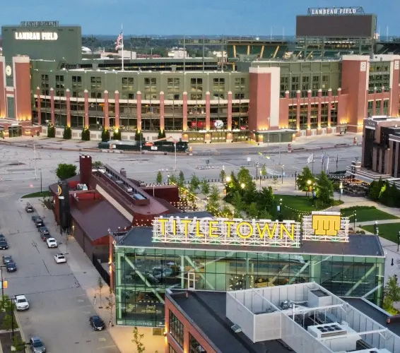tiletown building with stadium in the background