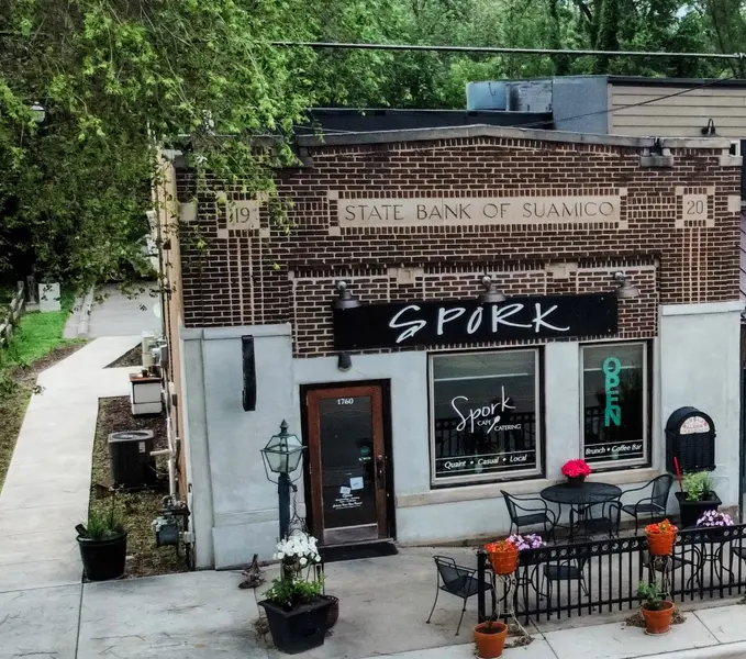 Victory Village - Spork catering business in old bank building