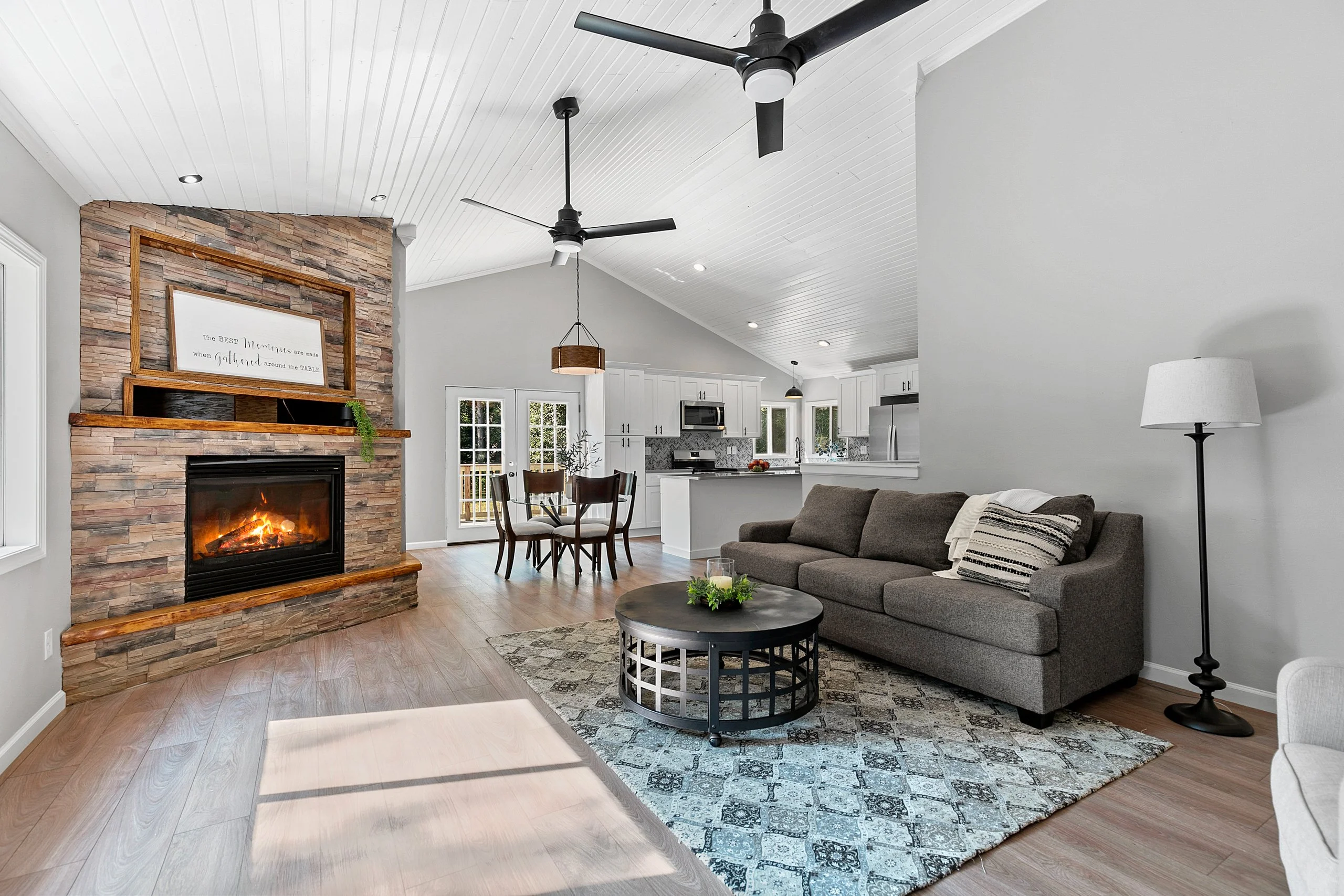 Interior shot of a living room with a fireplace, Waupaca